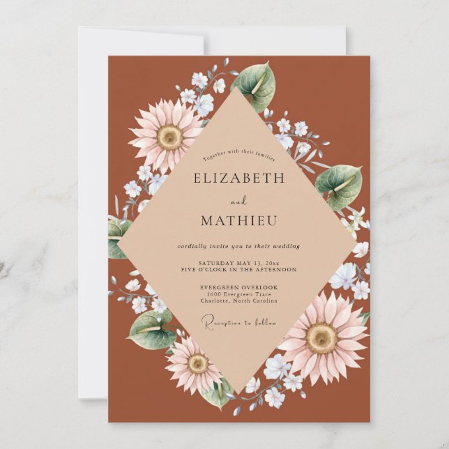 Rust Daisy Leaf Wedding Invitation (Front)