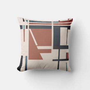 Rust Dark Green Teal on Beige Abstract MCM Look Cushion