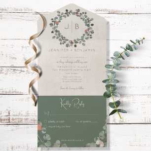 Rust & Dark Sage Green Eucalyptus Modern No Dinner All In One Invitation