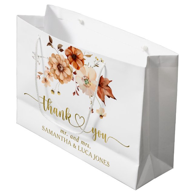 Rust Fall in Love Gold Foil Cream Wedding Favour Large Gift Bag (Front Angled)