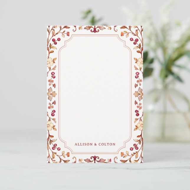 Rust Fall Vintage Botanical Floral Personalised Card (Standing Front)