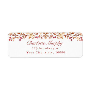 Rust Fall Vintage Botanical Floral return address Label