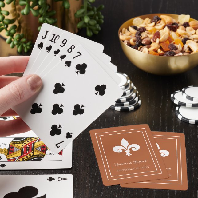 Rust Fleur de Lis Wedding Playing Cards (In Situ)