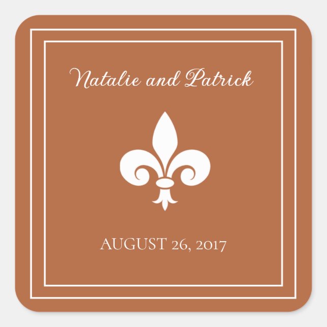 Rust Fleur de Lis Wedding Stickers (Front)