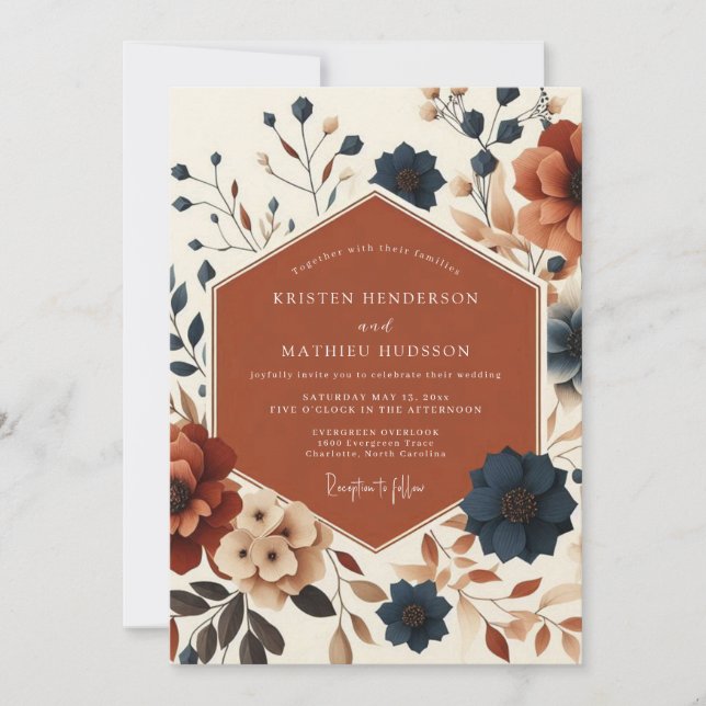 Rust Floral Autumn Harvest Wedding Invitation (Front)