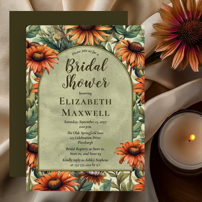 Rust Floral Botanical Arch Bridal Shower  Invitation (Rust floral bridal shower invitation with botanical arch and autumn garden style)