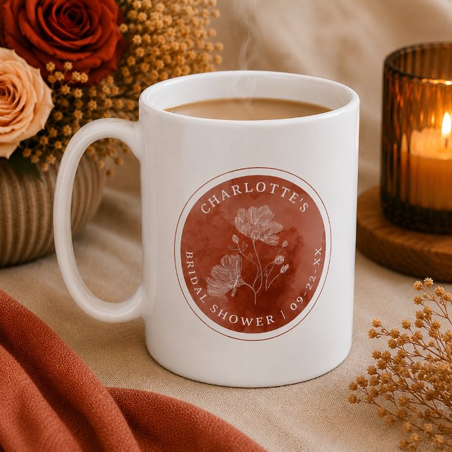 Rust Floral Bridal Shower Mug Favour (Cozy bridal shower favor)