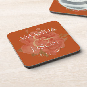 Rust Floral Cute Pretty Terracotta Wedding Party Coaster