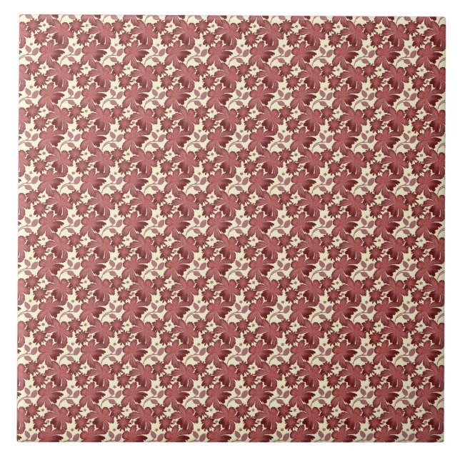 Rust Floral Leaf Pattern | Terracotta Botanical  Ceramic Tile (Front)