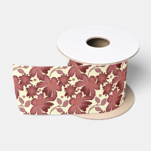 Rust Floral Leaf Pattern Terracotta Botanical Satin Ribbon