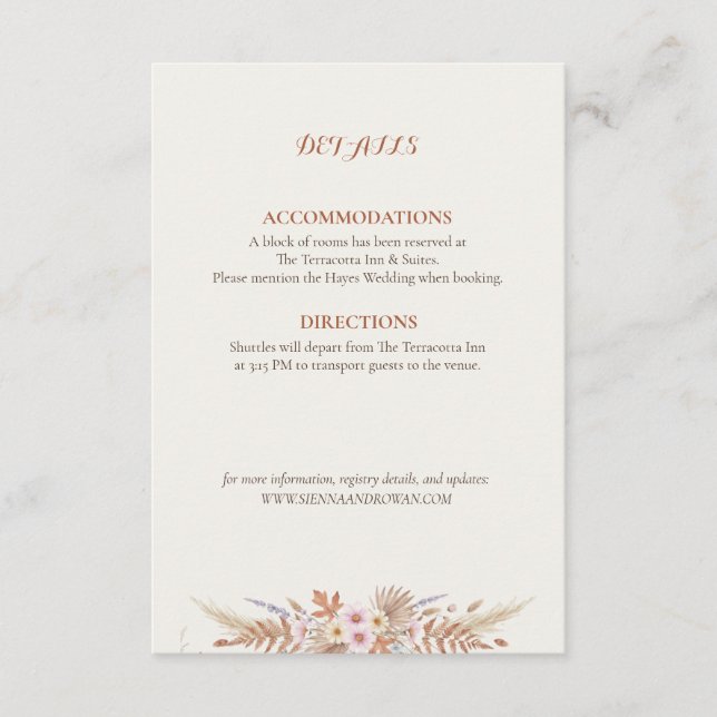 Rust Floral & Pampas Grass Boho Enclosure Card (Front)