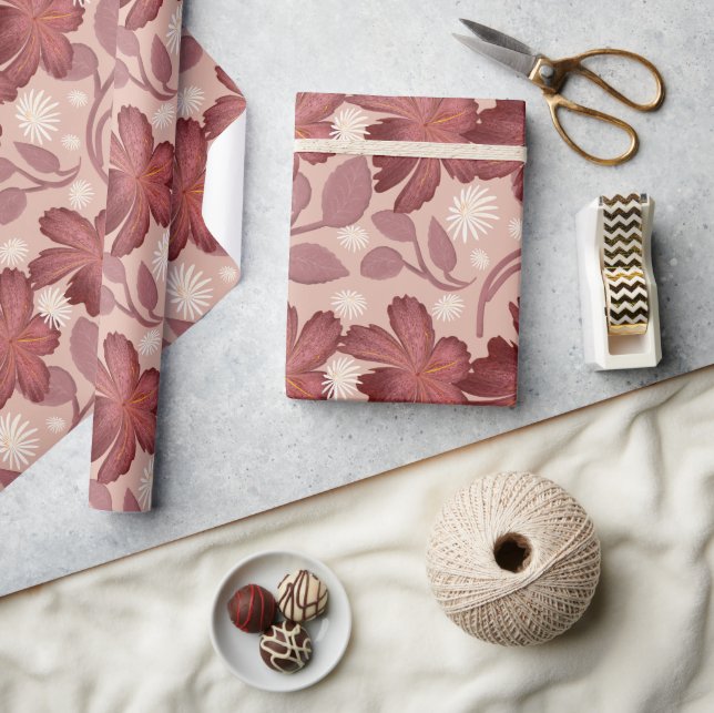 Rust Floral Seamless Pattern Large Flowers Minimal Wrapping Paper (Crafts)