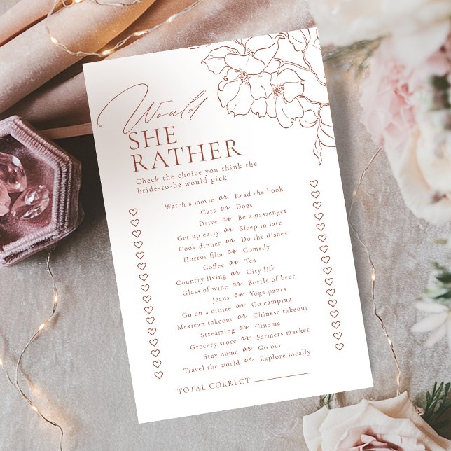 Rust floral would she rather bridal shower game (Rust floral would she rather bridal shower game)