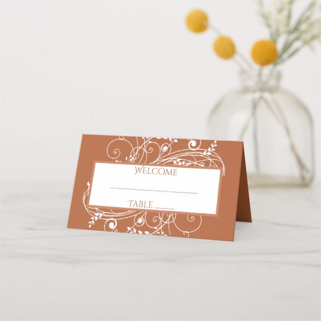 Rust Flourish Reception Place Card (Front)