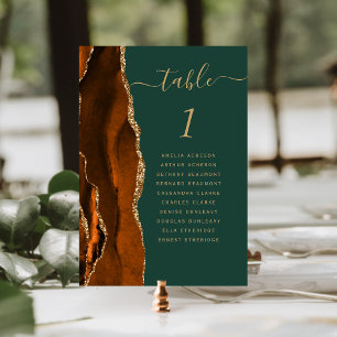 Rust Gold Agate Dark Green Wedding Table Number