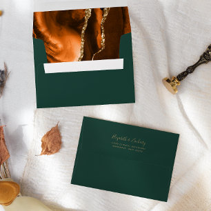 Rust Gold Agate Emerald Green Wedding Envelope