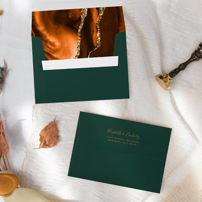 Rust Gold Agate Emerald Green Wedding Envelope (Creator Uploaded)
