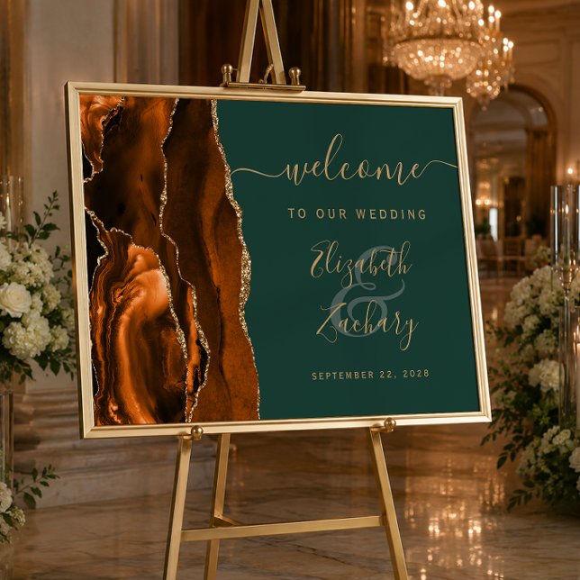 Rust Gold Agate Hunter Green Wedding Welcome Poster (Creator Uploaded)