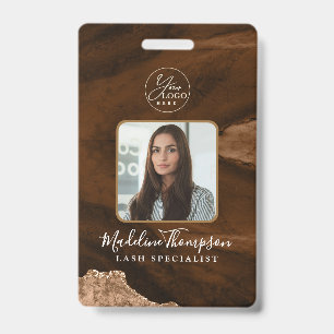 Rust Gold Agate Marble Business Logo Company ID Badge