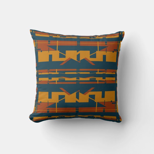 Rust Gold Dark Blue Symmetrical Southwest Look  Cushion (Front)