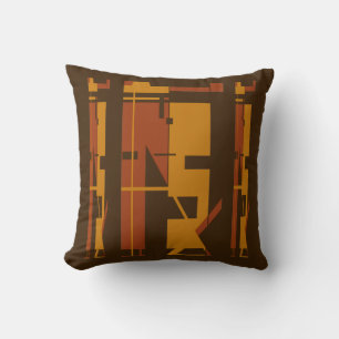 Rust Gold Dark Brown Southwest Tribal Art Mosaic Cushion