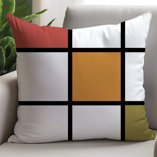 Rust Gold Green Mondrian Style Cushion (Creator Uploaded)
