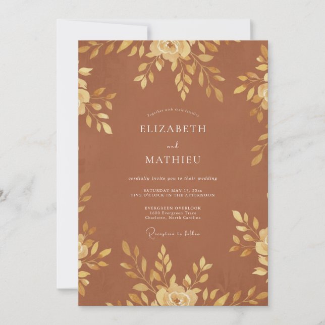 Rust Gold Leafy Wedding Invitation (Front)