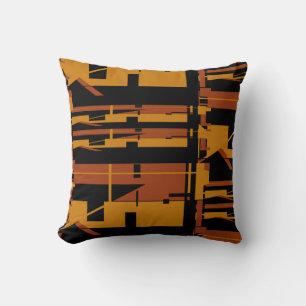 Rust Gold on Black Southwest Look Uneven Mosaics Cushion