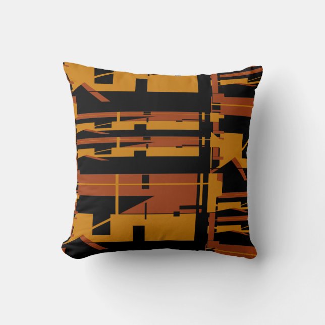 Rust Gold on Black Southwest Look Uneven Mosaics  Cushion (Front)