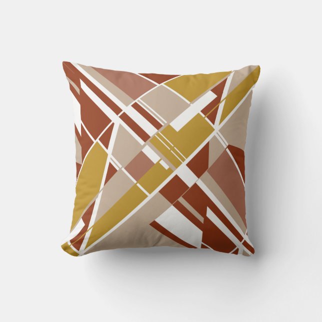 Rust Gold Tan White Diagonal Crisscross Abstract Cushion (Front)