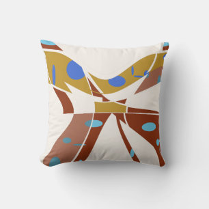 Rust Gold Tan with Blue Spots Abstract Butterfly Cushion