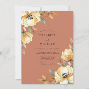 Rust Golden Peony Wedding Invitation