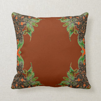 Rust Green Abstract Feathery Throw Pillow