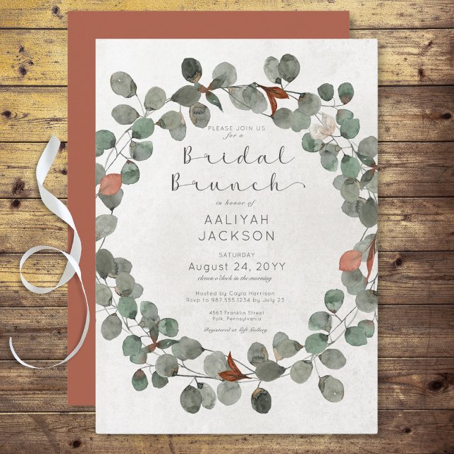 Rust & Green Eucalyptus Modern Bridal Brunch Invitation (Rust & Green Eucalyptus Modern Bridal Brunch Invitation)