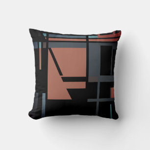 Rust Grey Green Teal Black Abstract Art MCM Look Cushion