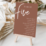 Rust Hand Scripted Table FIVE   Guest Names Table Number<br><div class="desc">Simple and chic table number cards in earth tone rust brown and white make an elegant statement at your wedding or event. Design features "table [number]" in an eyecatching mix of classic serif and handwritten script lettering, with individual guest names beneath. Design repeats on both sides. Individually numbered cards sold...</div>