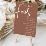Rust Hand Scripted Table FOUR   Guest Names Table Number<br><div class="desc">Simple and chic table number cards in earth tone rust brown and white make an elegant statement at your wedding or event. Design features "table [number]" in an eyecatching mix of classic serif and handwritten script lettering, with individual guest names beneath. Design repeats on both sides. Individually numbered cards sold...</div>