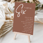 Rust Hand Scripted Table SIX   Guest Names Table Number<br><div class="desc">Simple and chic table number cards in earth tone rust brown and white make an elegant statement at your wedding or event. Design features "table [number]" in an eyecatching mix of classic serif and handwritten script lettering, with individual guest names beneath. Design repeats on both sides. Individually numbered cards sold...</div>