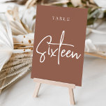 Rust Hand Scripted Table SIXTEEN Table Number<br><div class="desc">Simple and chic table number cards in earth tone rust brown and white make an elegant statement at your wedding or event. Design features "table [number]" in an eyecatching mix of classic serif and handwritten script lettering. Design repeats on both sides. Individually numbered cards sold separately; order each table number...</div>