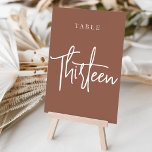 Rust Hand Scripted Table THIRTEEN Table Number<br><div class="desc">Simple and chic table number cards in earth tone rust brown and white make an elegant statement at your wedding or event. Design features "table [number]" in an eyecatching mix of classic serif and handwritten script lettering. Design repeats on both sides. Individually numbered cards sold separately; order each table number...</div>