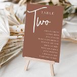 Rust Hand Scripted Table TWO   Guest Names Table Number<br><div class="desc">Simple and chic table number cards in earth tone rust brown and white make an elegant statement at your wedding or event. Design features "table [number]" in an eyecatching mix of classic serif and handwritten script lettering, with individual guest names beneath. Design repeats on both sides. Individually numbered cards sold...</div>