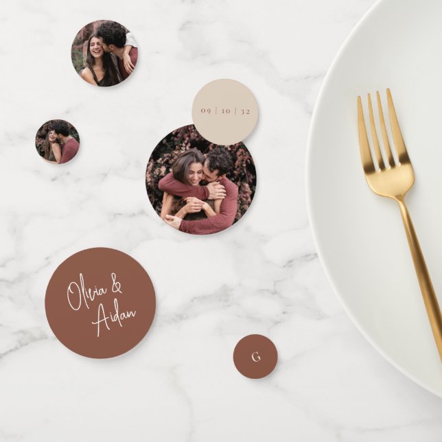 Rust | Handwritten Script & Photo Wedding Confetti (Group)