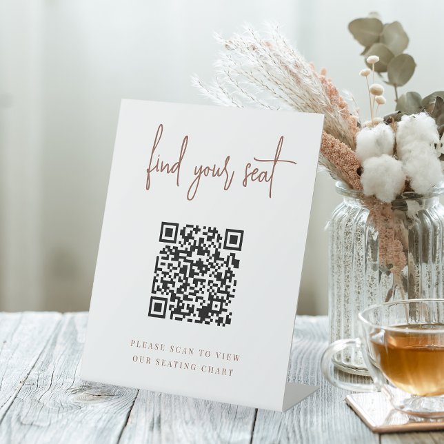 Rust | Handwritten Script QR Code Wedding Seating Pedestal Sign (Creator Uploaded)