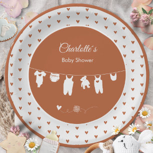 Rust Hearts Boho Gender Neutral Baby Shower  Paper Plate