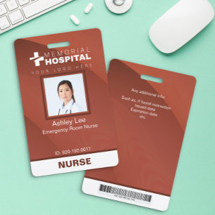 Rust Hospital Nurse ID Badge with Photo & Barcode