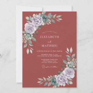 Rust Lavender Leafy Wedding Invitation