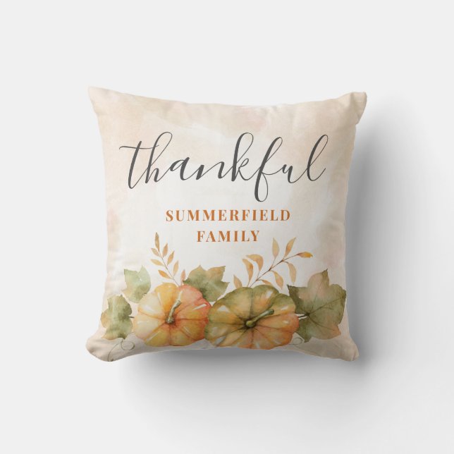 Rust Leaves Pumpkin Thankful Family Fall Decor Cushion (Front)
