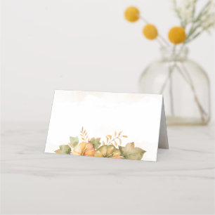 Rust Leaves Pumpkin Thankful Family Thanksgiving Place Card