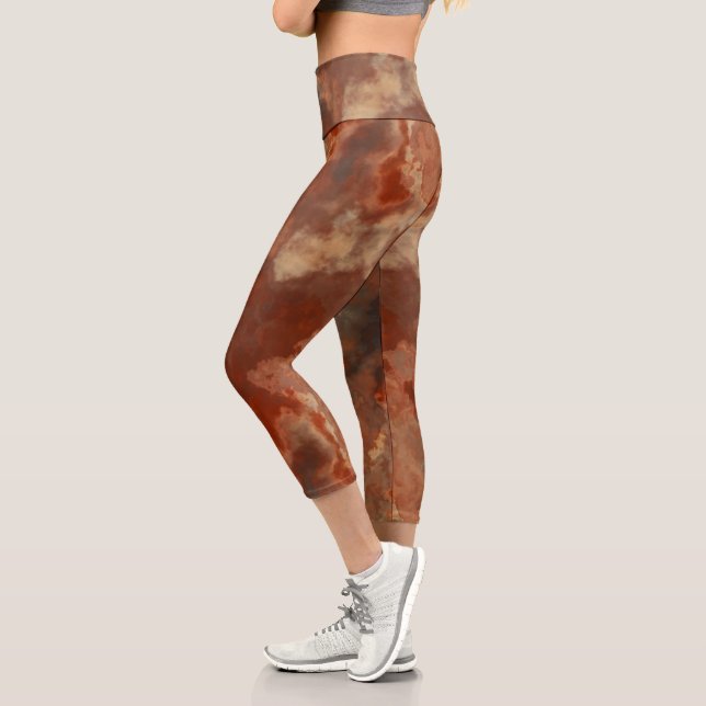  Rust Marble Swirl Abstract Capri Leggings (Left)