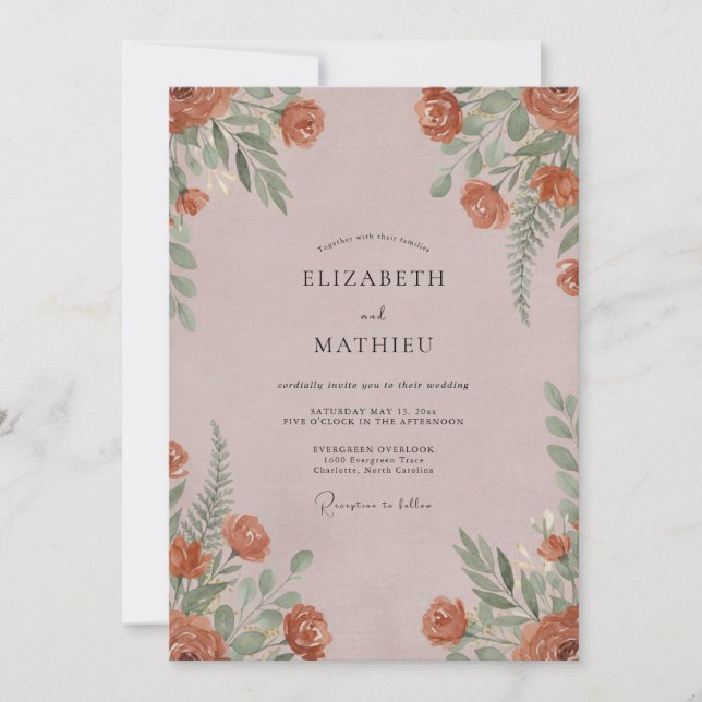 Rust Mauve Fern Wedding Invitation (Front)